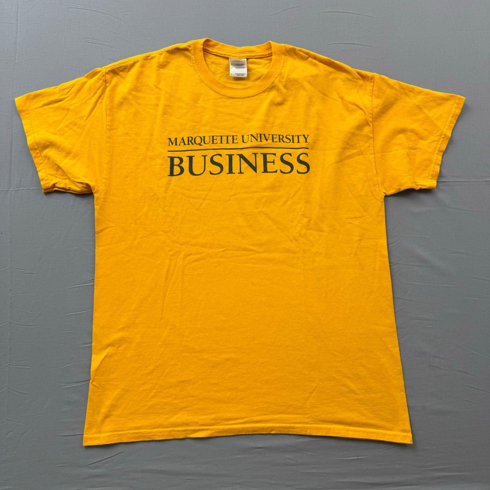 Gildan Marquette University Business T-Shirt Mens Large Gold Yellow Cotton Tee